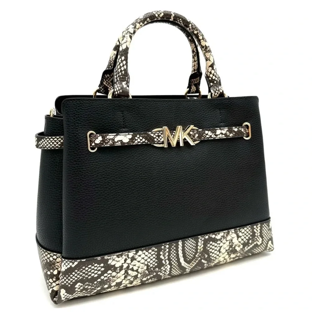 Michael Kors Reed Large Leather Belted Satchel Crossbody Bag Snakeskin - Picture 4 of 13